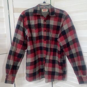 Wrangler Red Gray Flannel Plaid Mens Light Padded Fleece Lined Sz Small Jacket
